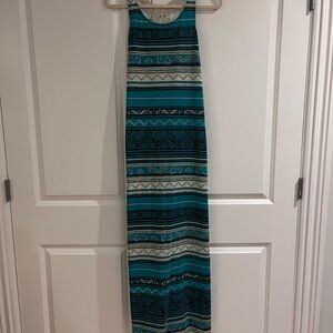 Teal and White Patterned Maxi Dress